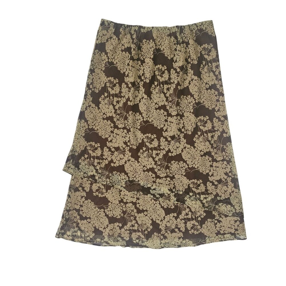 Cato Woman Brown Beige Floral Layered Wrap Style Chiffon Maxi Skirt Size 18/20W - Picture 2 of 10